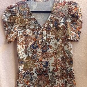 Chic Paisley Print Blouse in Cream and Brown